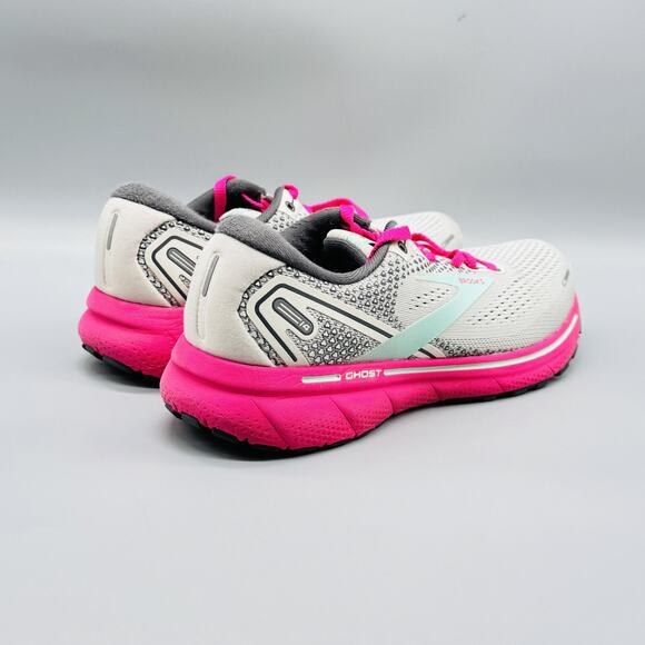 Brooks Shoes Womens 8 White Gray Pink Ghost 14 Road Running Athletic Sneakers - Picture 9 of 13